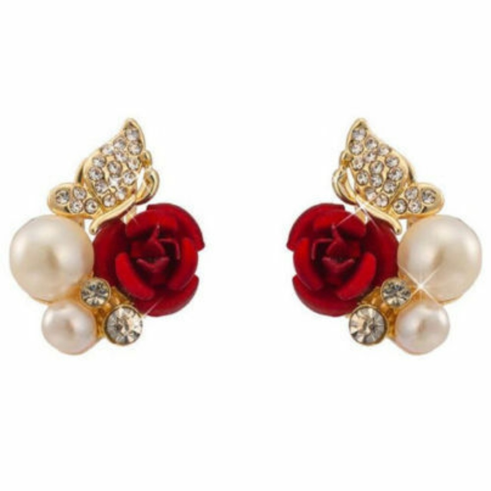 Rose, Pearl & Rhinestones Earrings NWT-